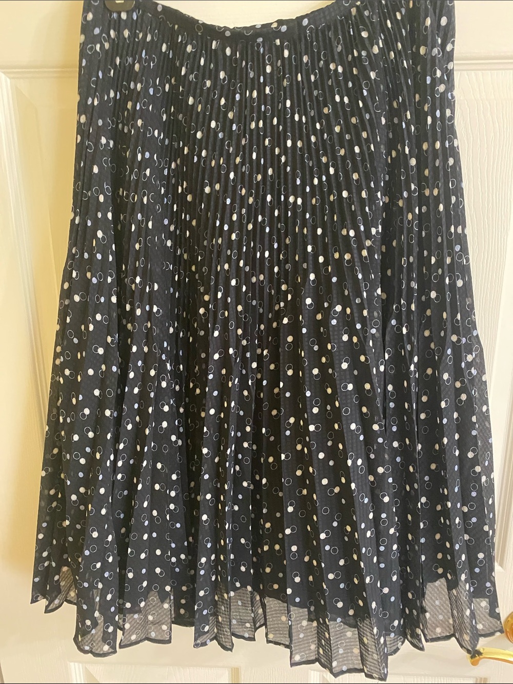 Talbots Black Pleated Midi Skirt with White Polka Dot Print